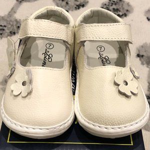 Luna Shoes White Double-Daisy Leather Mary Jane